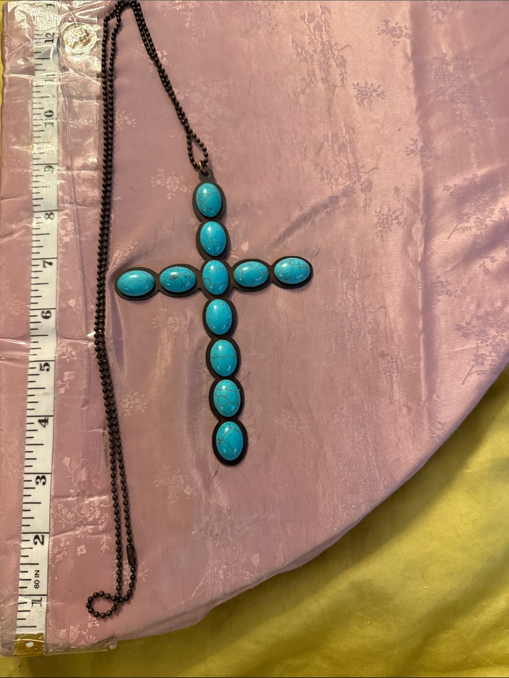 Ginormous FAUX Turquoise Stone Cross Pendant Necklace - Picture 2 of 2
